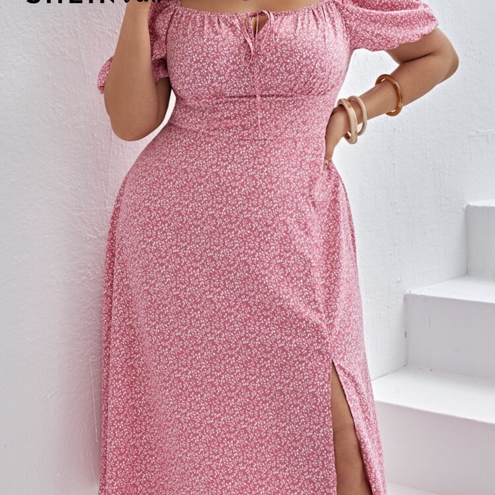 SHEIN Pink Floral Long Sleeve Dress
